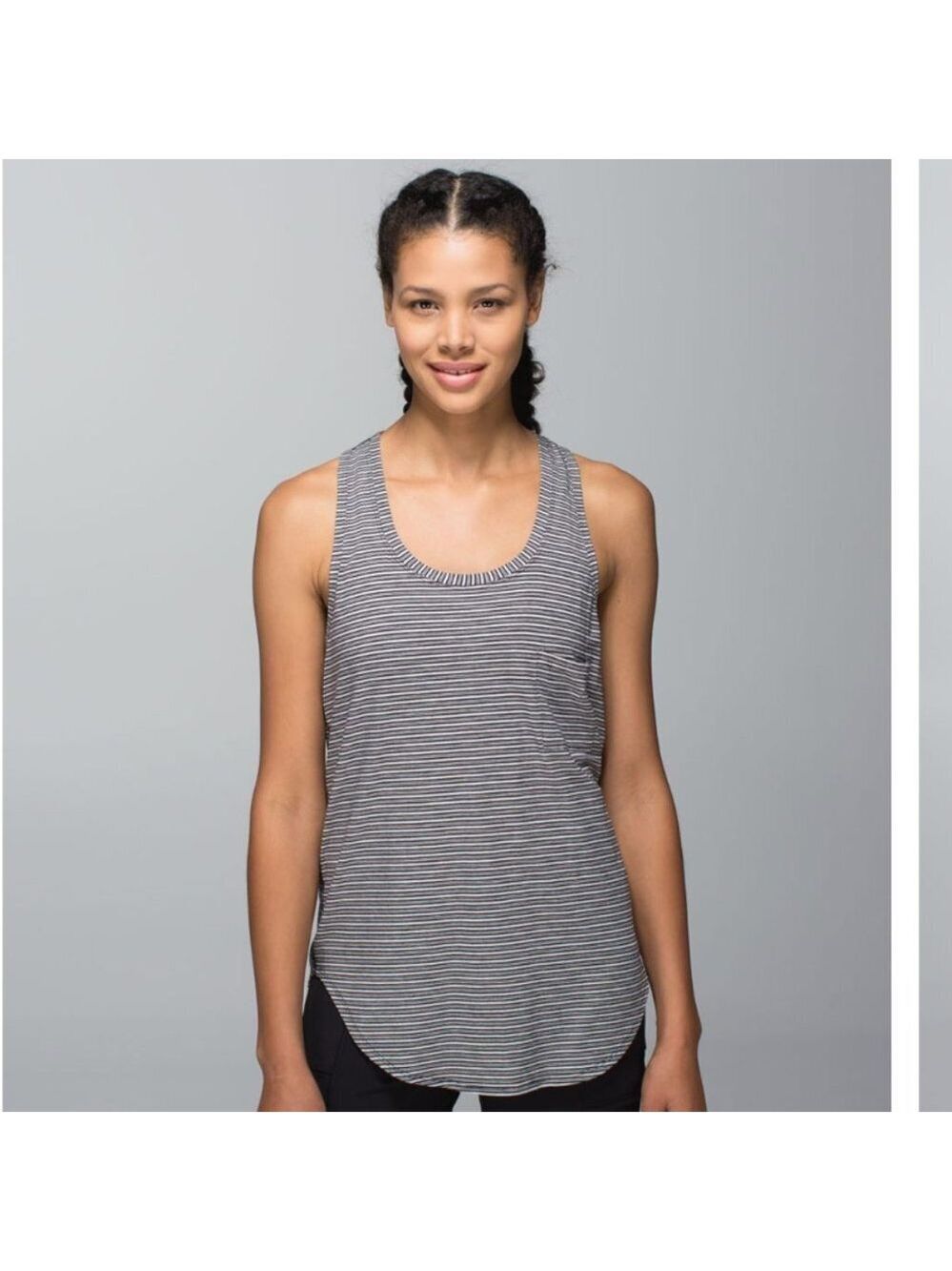 Lululemon Racerback Tank Top Black White Pinstripe Size 6